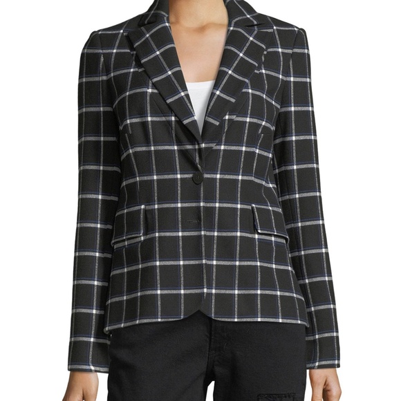 DEREK LAM 10 CROSBY Grid-Print Two-Button Blazer w/ Elbow Patches - Picture 1 of 3